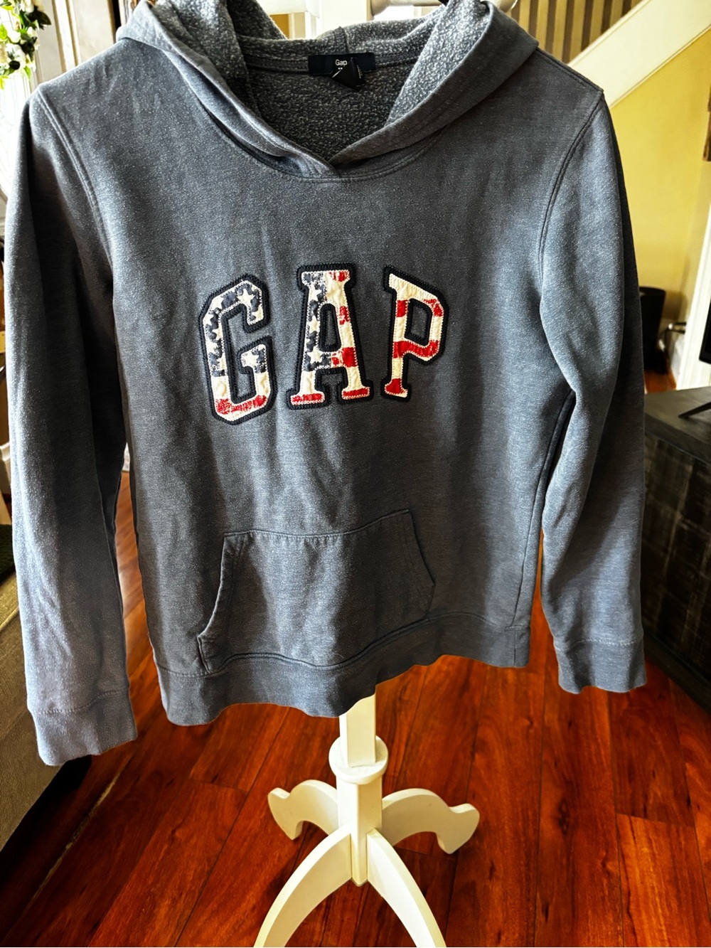 GAP girls medium Gray Hoodie with Flag Applique